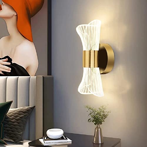 Comely LED Wandleuchte Innen Wandlampe, 12W Kreative Wandleuchte Gold, 3000K-6500K 3 Lichtfarben LED Wandlampe, Modern Acryl Wandbeleuchtung für Treppenhaus, Flur, Schlafzimmer, Wohnzimmer von Comely