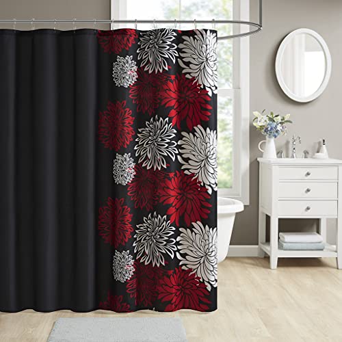 Comfort Spaces Enya Badezimmer-Duschvorhang mit Blumenmuster Niedlicher schicker Mikrofaserstoff Badevorhänge, Stoff, rot/schwarz, 72"x72" von Comfort Spaces