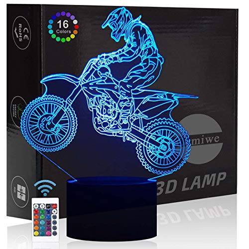 Comiwe Motorrad Motocross 3D Illusion Nachtlicht Spielzeug,Haus Dekor LED Bettseite Tischlampe 16 Farben Ändern und Fernbedienung,Weihnachten Geburtstag Geschenk für Junge Kinder Dirt Bike Liebhaber von Comiwe