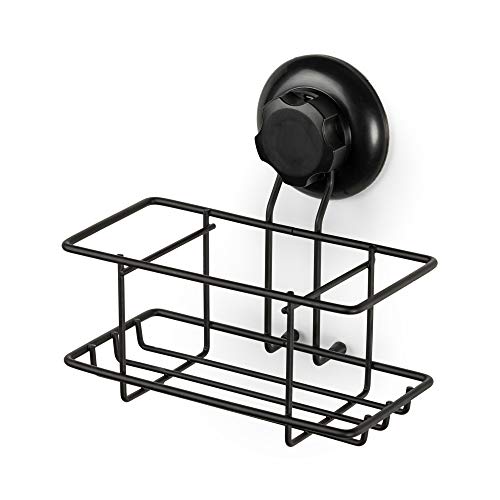 Compactor RAN9786 Bestlock kleines Badezimmer-Wandregal, Saugnapfbefestigung, Tragkraft bis 6 kg, rostbeständig verchromtes Eisen, 16,4 x 10,5 x Höhe 15,5 cm, schwarz von Compactor