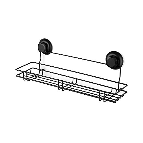 Compactor RAN9787 Bestlock Badezimmer Wandregal, Saugnapfhalterung, Tragkraft bis 6kg, Rostfrei Schwarz, 45,4 x 14,1 x 12cm Höhe von Compactor