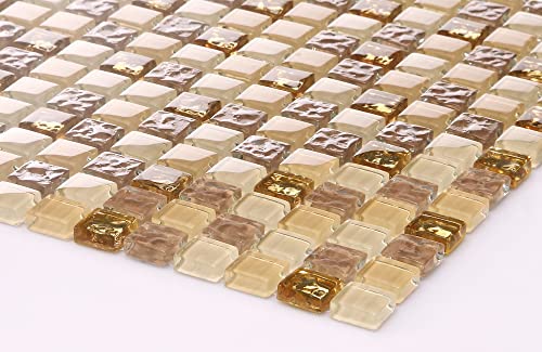 Complement 10cm x 10cm Muster. Gold, Braun und Beige Glas Mosaik Fliesen Muster. (CM0004 Muster) von Complement