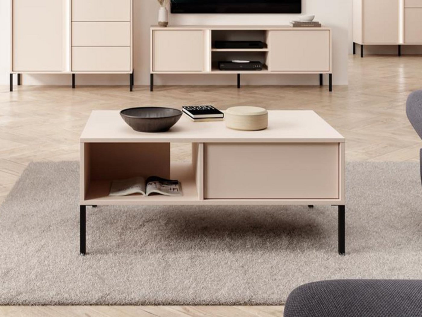 Compleo Couchtisch mit 2 Schubladen, NINA, Modern design, für Wohnzimmer, Beige von Compleo