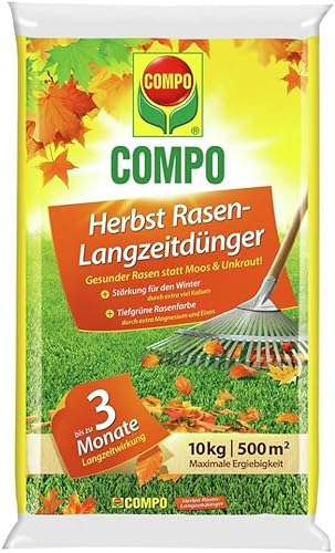 COMPO Herbst Rasendünger - Rasendünger für den Herbst - Kaliumdünger für den Rasen - 10 kg für 500 m² - COMPO Herbst-Rasen Langzeit-Dünger von Compo