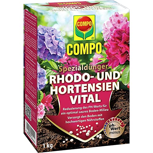 COMPO Rhodo- und Hortensien Vital, Spezial-Dünger zur Reduzierung des pH-Wertes im Boden, 1 kg von Compo