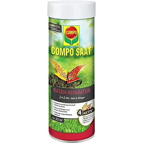 COMPO SAAT Rasen-Reparatur, Mischung aus Rasensamen / Grassamen und Rasendünger mit 3 Monate Langzeitwirkung, 360g, 15 m² von Compo