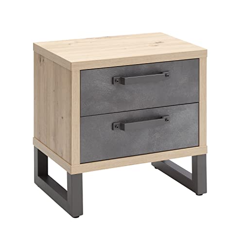 Composad CT2105K76604 Nachttisch mit Zwei Schubladen, Holzwerkstoff, Eiche Eiche Honig Und Grau Steinoptik, (LxAxP) 52.20x53.70x35.00 cm von Composad