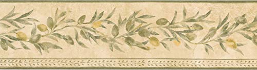 Concord Wallcovering Tapetenbordüre, vorgeklebt, klassisches beigefarbenes Muster mit Olivenbaumzweigen, Ranke, Größe 13 cm x 4,5 m, TK78264 von CONCORD WALLCOVERINGS ™