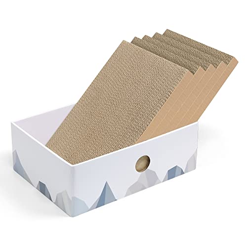 Conlun Kratzpads für Katzen Kratzbrett-Tragbare Katzenkratzbox mit Katzenkratzbrett-Robuste doppelseitige kratzpappe für Katzen und interaktives Lochdesign Kratzpappe für Katzen-Mittel- Weiß-5er-Pack von Conlun