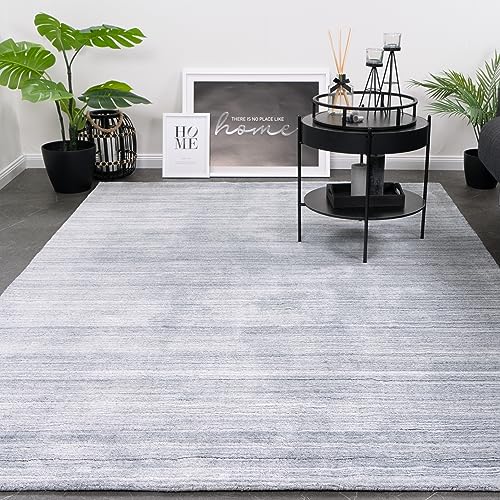 Consilio Concept 80 x 150 Teppich Wohnzimmer Grau Natur Wolle modern Wohnzimmerteppich Melange dezent Feng Shui Luxus Zertifiziert Made in Germany Design Manufaktur Markenteppich Oeko TEX von Consilio Concept