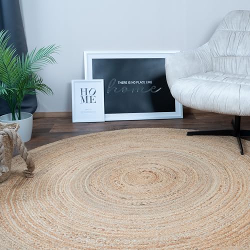 CONSILIO CONCEPT Ø 90 x 90 Teppich Wohnzimmer Natur Beige Jute rund Flachgewebe Boho Landhausstil vegan uni geflochten Trend zertifiziert Made in Germany Design Manufaktur Markenteppich OEKO TEX von Consilio Concept