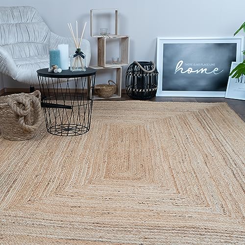 Consilio Concept 80 x 150 Teppich Wohnzimmer Natur Beige Jute Flachgewebe Boho Landhausstil vegan Uni geflochten Trend Zertifiziert Made in Germany Design Manufaktur Markenteppich Oeko TEX von Consilio Concept