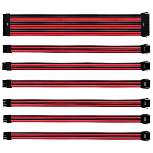 Cooler-Master-PVC-Netzteil-Verlängerungskabel-Kit - 16AWG mit 3-lagigem PVC-Gehäuse, ATX-kompatibel mit Universalsteckern, 30 cm Länge, unterstützt High-End-CPU- und GPU-Systeme- Schwarz-Rot von Cooler Master