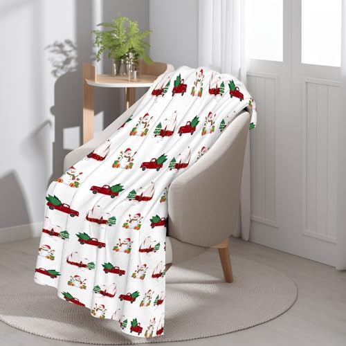 Coonoor Christmas Kuscheldecke - Fuzzy Sofadecke Christmas Decken Warme Decke für Couch 125×150cm Weihnachts-Schneemann-LKW-Weiß von Coonoor