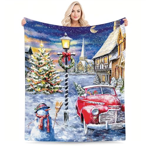 Coonoor Weihnachten Kuscheldecke - Flauschige und weiche Fleecedecke für Bett und Couch, 125 x 150 cm Weihnachts-Schneemann-LKW-Muster von Coonoor