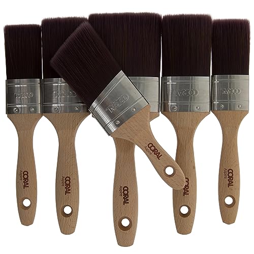 Coral 31749 Aspire Pinsel-Set, 6-teilig, professionell, Fester, gerader Schnitt, ovales Profil für schnelle, präzise, ultraglatte Oberfläche, mit Trade Emulsion, Glanz, FSC-Holz, 2 x 3,8 cm, 2 x 5,1 von Coral