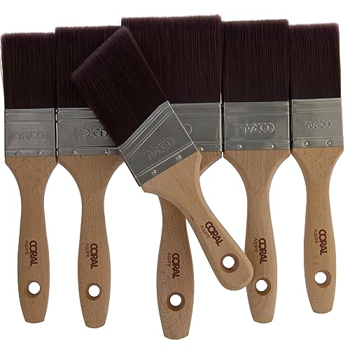 Coral Aspire 31719 Pinsel-Set, 6-teilig, professionell, fester, gerader Schnitt, flaches Profil für schnelle, präzise, ultraglatte Oberfläche mit Trade Emulsion, Glanz, FSC-Holz, 2 x 3,8 cm, 2 x 5,1 von Coral