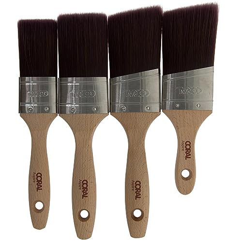 Coral Aspire 31748 Pinsel-Set, 4-teilig, professionell, festes, gerades ovales Profil für schnelle, präzise, ultraglatte Oberfläche mit Trade Emulsion, Glanz, FSC-Holz, 3,8 cm, 5,1 cm, 5,1 cm von Coral