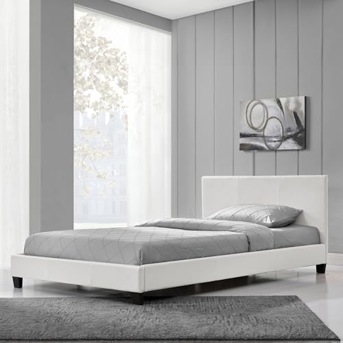 Corium Polsterbett 140 x 200cm Weiss mit Kunst Leder Kunstlederbezug Modern mit Stecklattenrost von Corium