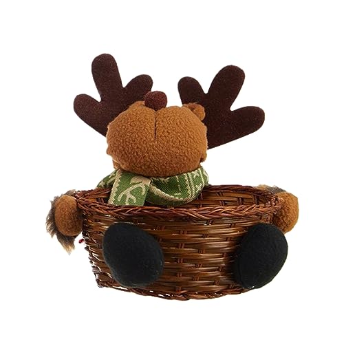 Weihnachts Aufbewahrungskorb rund mit Rankengeflecht Geschenkkorb Holz Dekoration Holzchip Korb Plüsch Weihnachtsmann Weihnachtscharakter Korb Leere Proof Set Aufbewahrungsbox (C One Size) von Corlidea