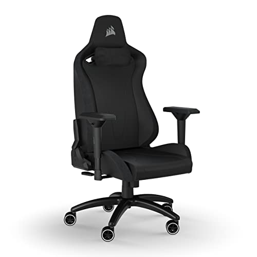 Corsair TC200 Gaming-Stuhl aus Kunstleder, Standard Fit (Langanhaltenden Komfort, Bezug aus Weichem Kunstleder, Integrierte Lendenstütze aus Schaumstoff, 4D-Armlehnen) Schwarz/Schwarz von Corsair