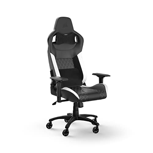 Corsair T1 RACE (2023) Fauteuil Gaming – Inspiré des Sports Automobiles – Revêtement en cuir synt – Armature en Acier – Accoudoirs 4D Hautement Ajustables – Noir et Blanc von Corsair