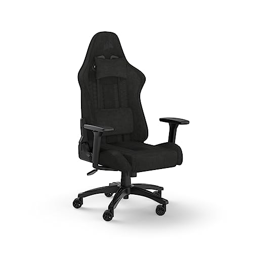 Corsair TC100 Relaxed-Gaming-Stuhl – Kunstleder – Vom Rennsport inspiriertes Design – Lendenkissen – Abnehmbares Nackenkissen aus Memory-Schaumstoff – Verstellbare Armlehnen – Schwarz von Corsair