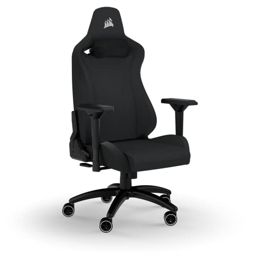 Corsair TC200 Gaming-Stuhl mit Stoffbezug, Standard Fit (Langanhaltenden Komfort, Bezug aus Weichem Stoff, Integrierte Lendenstütze aus Schaumstoff, 4D-Armlehnen) Schwarz/Schwarz von Corsair