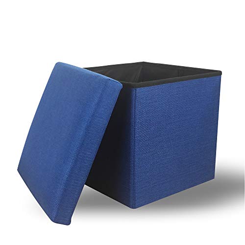 Cosaving Sitzhocker mit Stauraum Aufbewahrungsbox Fußhocker Faltbar Aufbewahrungshocker Hocker mit Stauraum Polsterhocker Sitztruhe Aufbewahrungsbox Sitzwürfel mit Deckel,30x30x30 cm Navy Blau von Cosaving