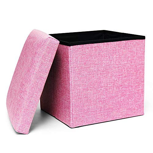 Cosaving Sitzhocker mit Stauraum Fußhocker Faltbar Aufbewahrungshocker Hocker mit Stauraum Polsterhocker Sitztruhe Aufbewahrungsbox Sitzwürfel mit Deckel 30x30x30cm Pink von Cosaving