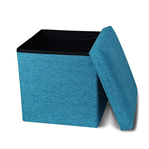 Cosaving Sitzhocker mit Stauraum Fußhocker Faltbar Aufbewahrungshocker Hocker mit Stauraum Polsterhocker Sitztruhe Aufbewahrungsbox Sitzwürfel mit Deckel 30x30x30cm Türkis von Cosaving