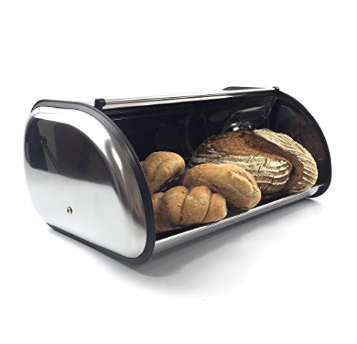 Cosmo Home Brotkasten aus Edelstahl - Brotbox mit Rolldeckel und Belüftunglöchern - Rollbrotkasten Brotkiste Brotbehälter (Large (43 x 27 x 18 cm)) von Cosmo Home