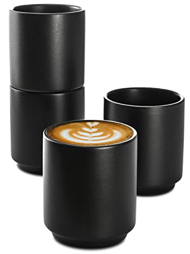 Cappuccino Tassen 8er Set Schwarz aus Keramik - Stapelbares Design - Entworfen für Latte Art - 200 ml von Cosumy