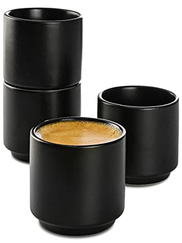 Cosumy Espressotassen Schwarz 8er Set aus Keramik - Stapelbares Design - Dickwandig - Spülmaschinenfest - 70 ml von Cosumy