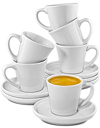 Cosumy Espressotassen Weiß Keramik 6er Set - Mit Untertassen - Stapelbares Design - Hält Lange Warm - Geschenkbox - 70ml von Cosumy