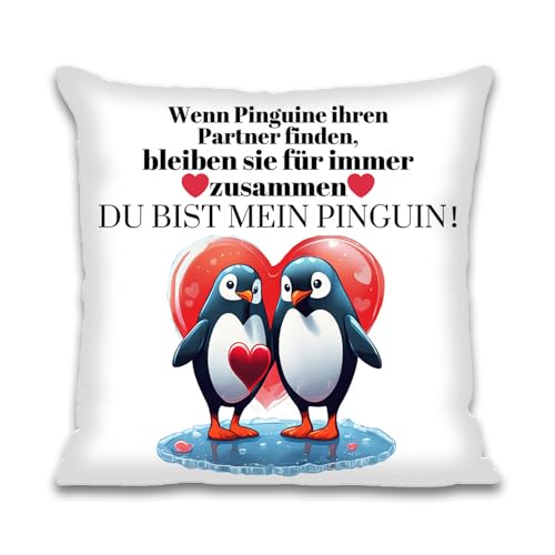 Cosymate Pinguin Geschenk Jahrestag für Ihn/Sie, Kissenbezug 45×45 cm Hochzeitstag Valentinstag Weihnachten Lustiges Paar Partner, Du bist Mein Pinguin von Cosymate