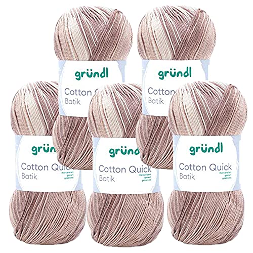 Max Gründl, Cotton Quick Batik Garn, Wolle, 100% Baumwolle (mercerisiert, gasiert) (5 Knäuel, natur-braun-beige) von Cotton Quick