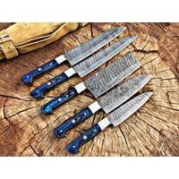 5 Stück Handgefertigte Messer, Damaszener Koch Set, Küchenmesser, Handgeschmiedetes Besteck Hochzeitsgeschenk, Geburtstagsgeschenk von CowboyBlade