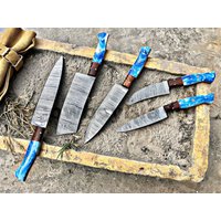 Benutzerdefinierte Handgemachte Messer Set Damast Stahl Schichten Küchenmesser Koch Schälmesser Mit Leder Roll Kit Holzgriff von CowboyBlade