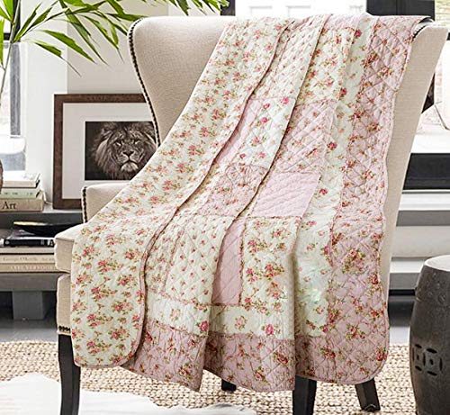 Cozyholy Original 100% Baumwolle Patchwork Quilt Full Queen Size Pink Floral Tagesdecke Coverlet Reversible Vintage Shabby Chic Quilted Throw Blanket Bed Quilt Cover for Couch Sofa von Cozyholy