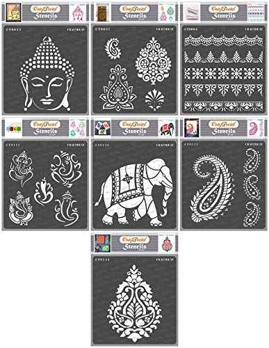 CrafTreat Mandala schablonen zum malen An leinwand, holz, papier kunst, wand, boden, scrapbooking Und bullet journal - 6X6 Inches - 7pcs - wiederverwendbar Indian Damast schablonen für handwerk von CrafTreat