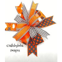 Halloween-Dekorationsschleife/Orange Und Schwarze Kranzschleife Mit Orangen Schwarzen Kürbissen Halloween-Schleife Polkadots Streifen von CraftsbyBeba