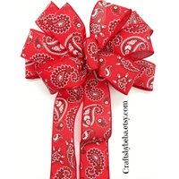 Sommer-Kranz-Schleife/Bandana-Deko-Schleife Sommer-Rote Baumspitze Rote Bandana-Dekor-Schleife Bauernhaus-Dekor-Schleife Weihnachts-Bauernhaus-Kranz von CraftsbyBeba