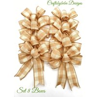 Weihnachten Karierte Dekorative Schleife/Set 8 Bögen Weihnachtsbaumschleifen Kleine Creme - Beige Schleifen Weihnachtsschleifen von CraftsbyBeba