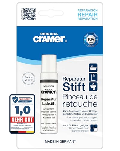 Cramer Lackstift weiß alpin 080 Emaille, Keramik, Acryl - Sanitärlack für Badewannen, Waschbecken, Fliesen von Cramer