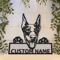 Dobermann-Hund-Metallwandkunst, Benutzerdefinierte Dobermann-Hund-Metallschilder | Dobermann Hundenamensschild, Hundewandbehang Zur Dekoration von CratifyCreations