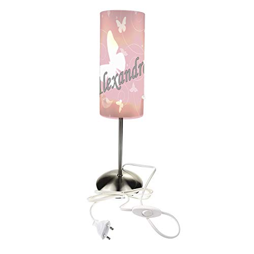 CreaDesign TI-1032-41 Schmetterling rosa Nachttischlampe Kinderzimmer mit Namen, Kinder Tischlampe/Schlummerlicht mit Schalter für Steckdose, E14, 38 cm hoch von CreaDesign