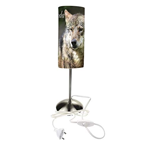 CreaDesign TI-1118 Wolf Nachttischlampe Kinderzimmer mit Namen, Kinder Tischlampe/Schlummerlicht mit Schalter für Steckdose, E14, 38 cm hoch von CreaDesign