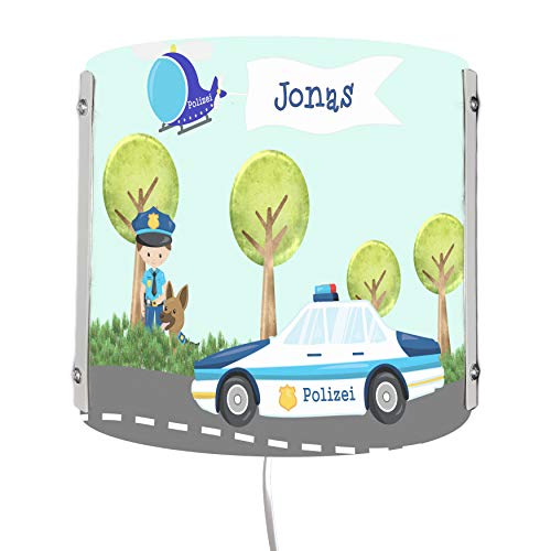 CreaDesign WA-1049, Polizei, Kinderzimmer Wandlampe personalisiert mit Namen, Nachtlicht/Schlummerlicht für Steckdose, E14, 22 x 22,5 x 8,5 cm von CreaDesign