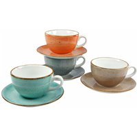 CreaTable Cappuccinotasse "Kaffeetasse VINTAGE NATURE", (Set, 8 tlg.), Tassen Set, 4 Tassen, 4 Untertassen von Creatable